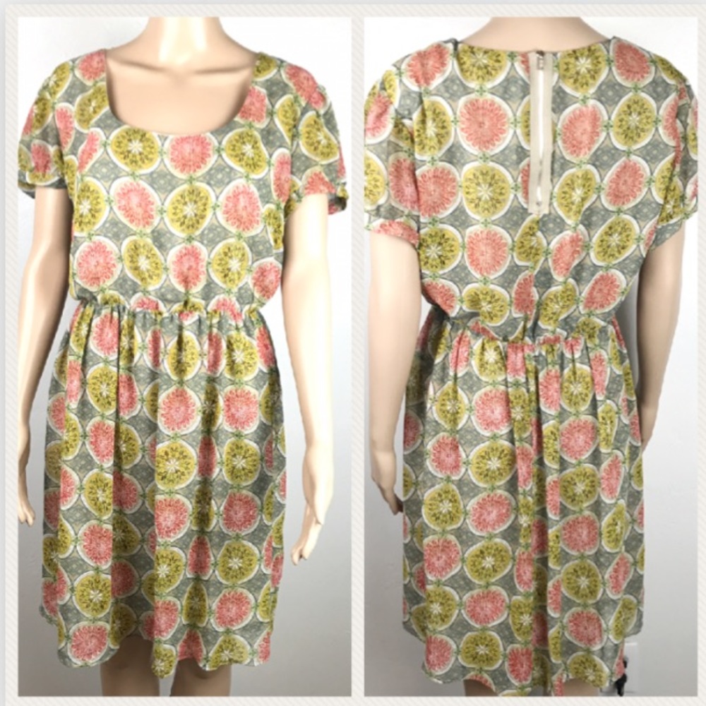 Lovedrove UK Geometric print tan A-line dress